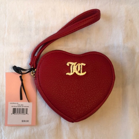 Juicy Couture Cool Red No Rules Heart Zip Around Wristlet JC Logo NWT - Picture 11 of 16